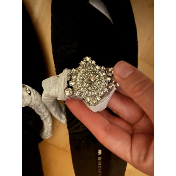 NWT Birdies Goldfinch Black Silver Crystal Embellished Maryjanes Holiday 8.5 - Picture 4 of 5